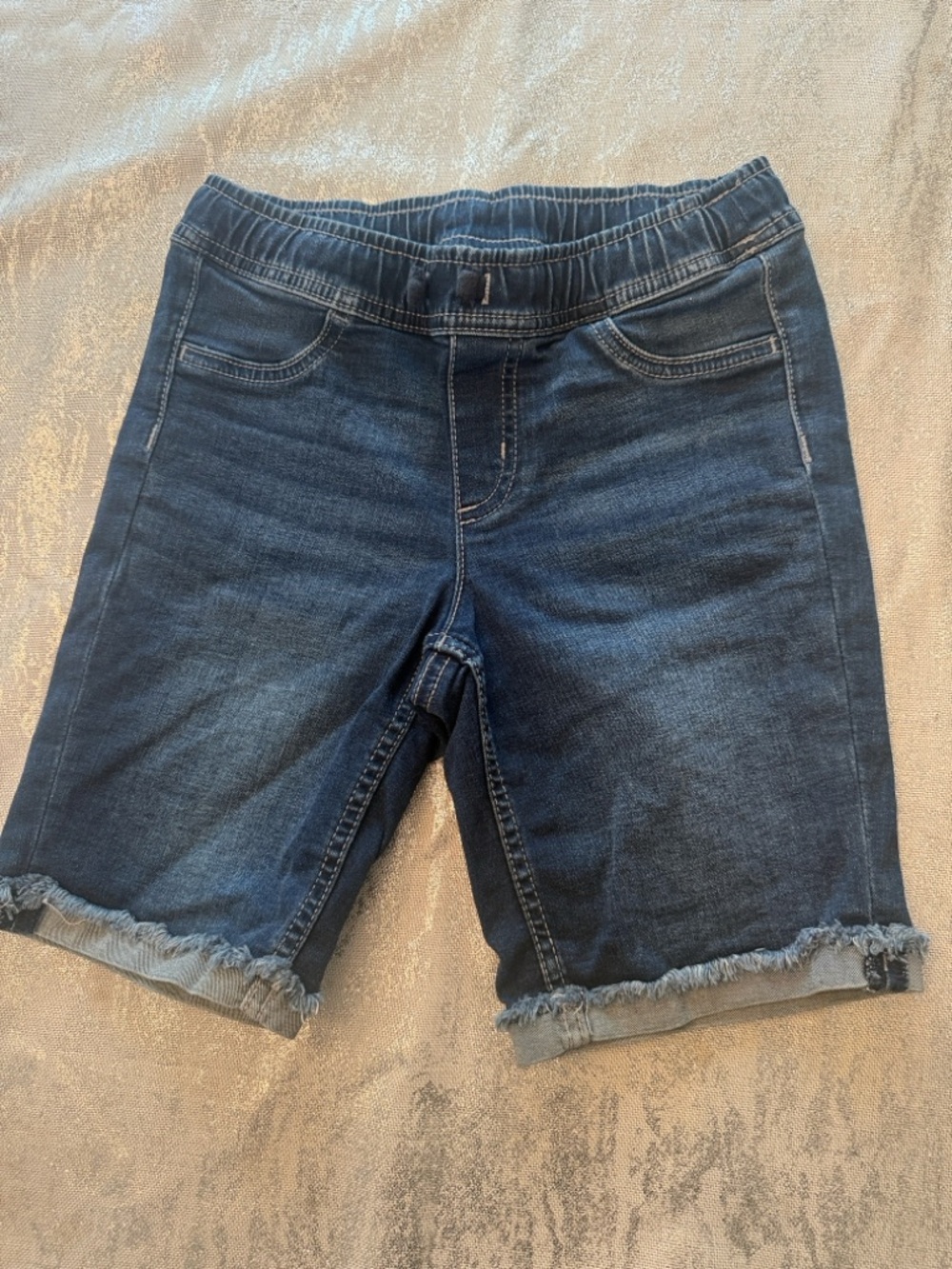 Justice Dark Blue Denim Bermuda Shorts with Frayed Hem